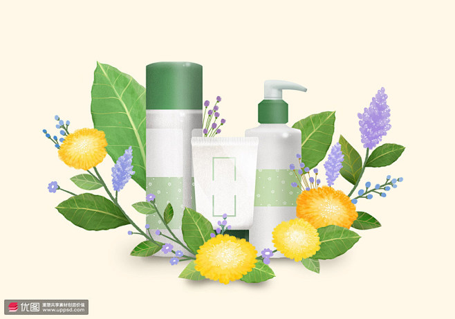 植物精華洗護(hù)套裝 美妝插畫(huà)設(shè)計(jì)與高品質(zhì)素材指南